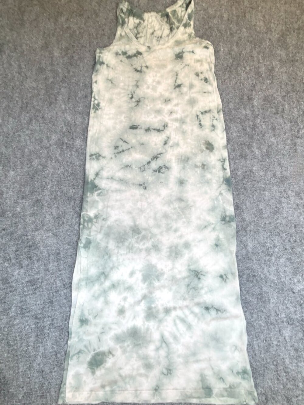 French Majestic Filatures Size 4 Green White Tie Dye Cotton Maxi Tank Dress
